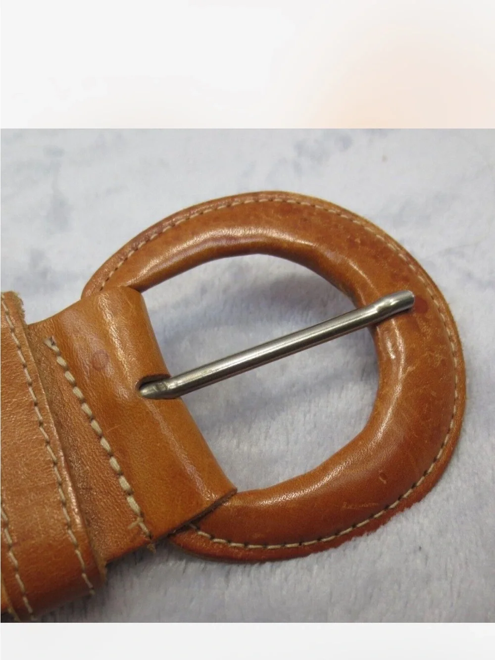 Vintage Tan Braided Leather Belt with Round Buckle